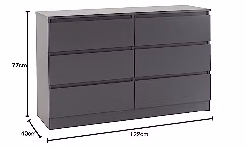 Seconique Malvern 6 Drawer Chest in Grey, W/D/H: 122 x 40 x 77 cm – 6
