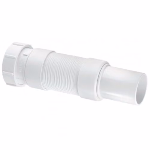 McAlpine FLEXCON6 1½ inch White Plastic Flexible Fitting, Universal Outlet to PVC Plain Spigot, Adjustable 165–250mm