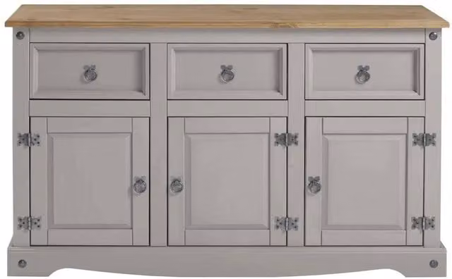 Hinsinc Grey Mexican Style Rustic Waxed Pine 3 Door 3 Drawer Sideboard W/D/H: 125.0 x 76.0 x 3.0 cm – 1