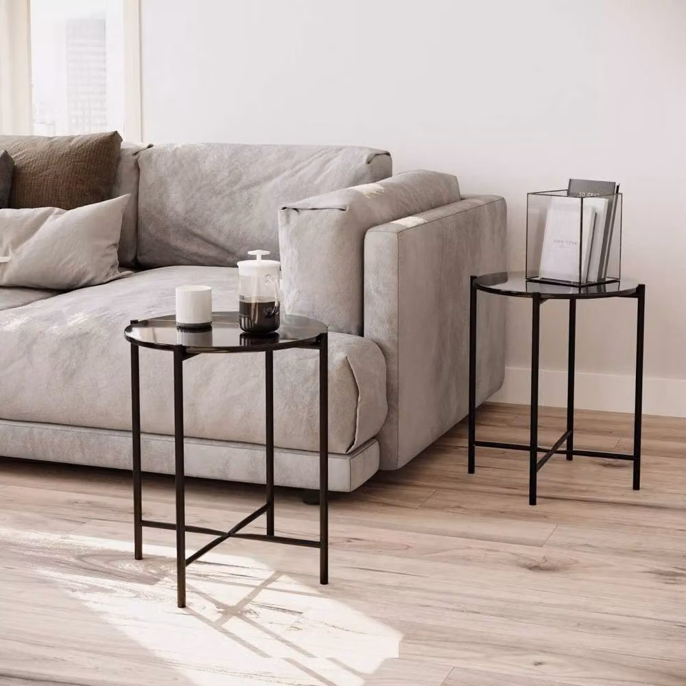 Havendro Set of 2 Black Round Marble Effect Coffee Tables with Metal Frame – 3