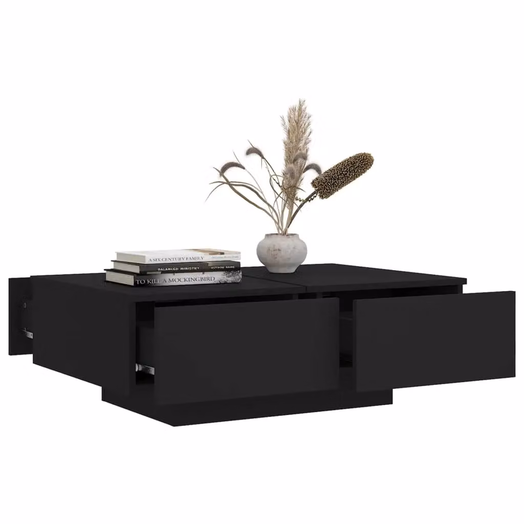 Berkfield Home Modern Black Coffee Table in Engineered Wood W/D/H: 90 x 60 x 31 cm – 3