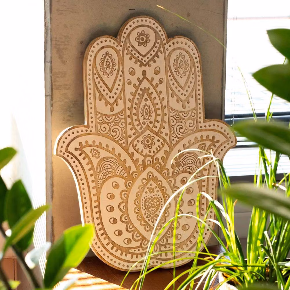 Serenityy White Mango Wood Hamsa Mandala Wall Plaque – 2