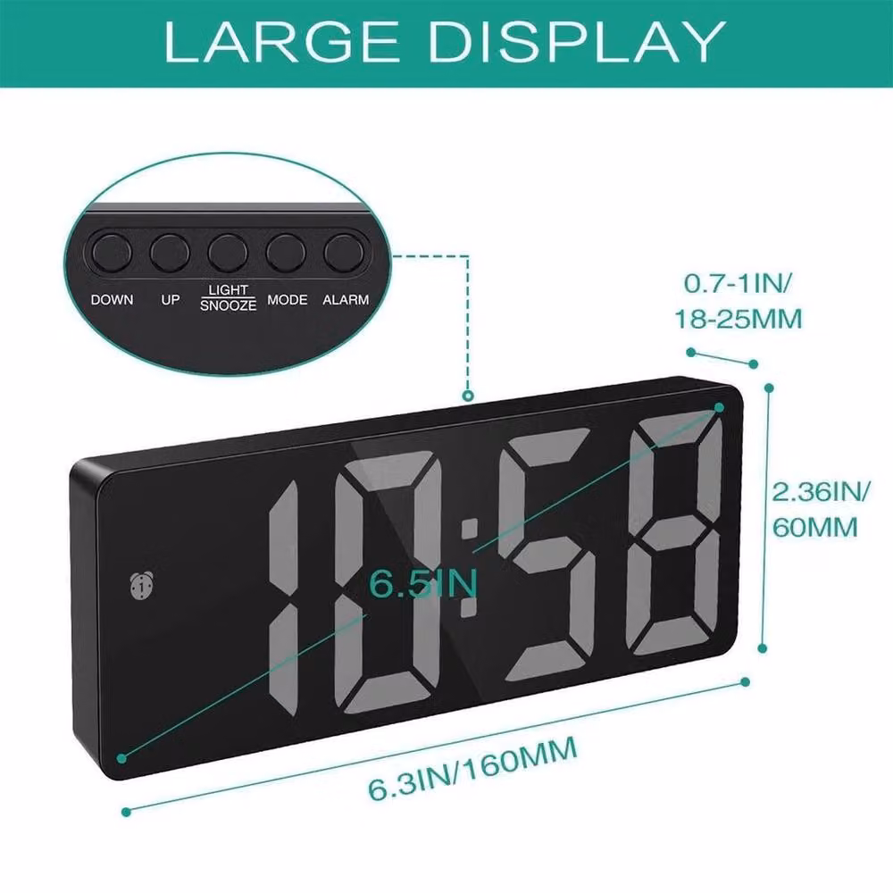 PAWNORA Digital LED Alarm Clock with Green Display in Black – 2