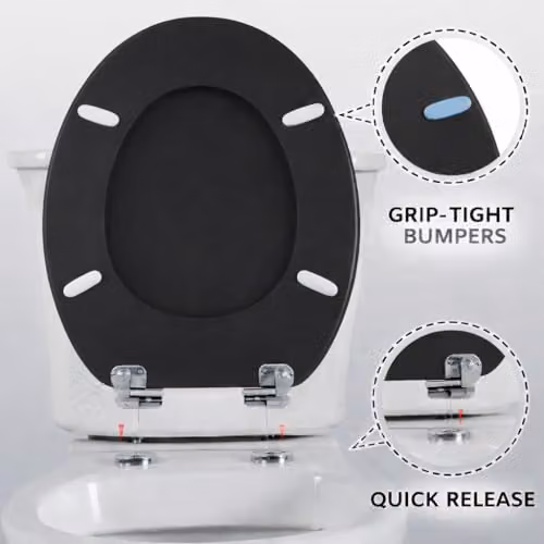 SPOT ON DEALZ Black Oval MDF Wood Toilet Seat Replacement – 3