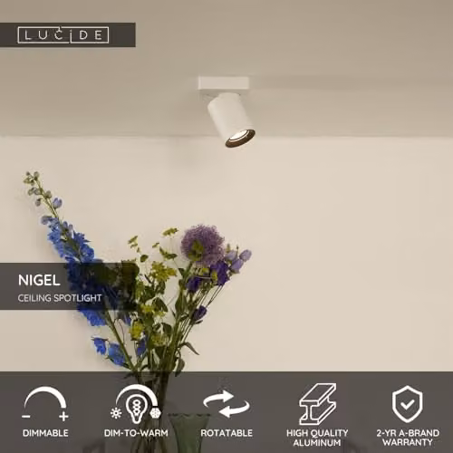 Lucide Nigel Dimmable LED Ceiling Spotlight in White with GU10 Base – 2