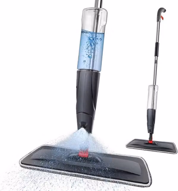 EONLION Black Spray Mop with 700ml Tank and Microfibre Flat Mop, Height: 100 cm