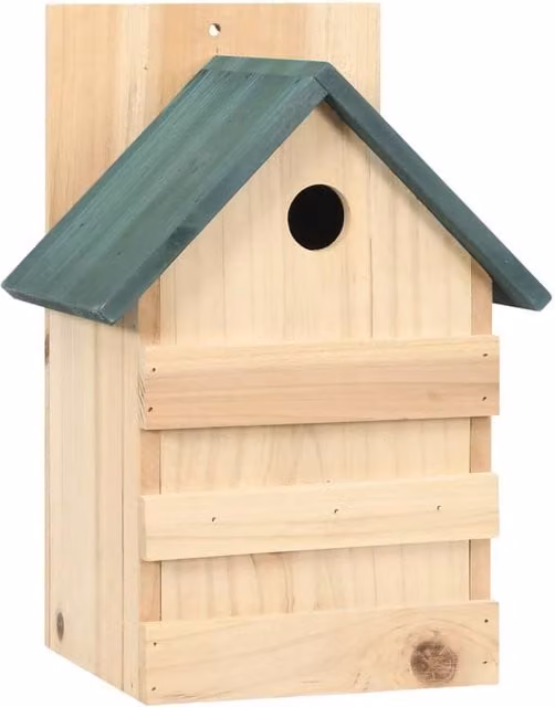 Berkfield Home Set of 4 Firwood Bird Houses in Beige, W/D/H: 23 x 19 x 33 cm