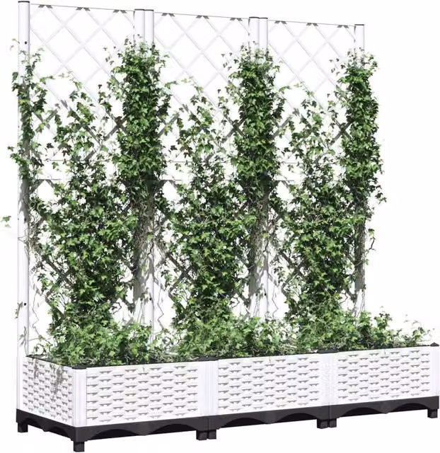Berkfield Home Garden Planter with Trellis, White, W: 120 cm, D: 40 cm, H: 121.5 cm