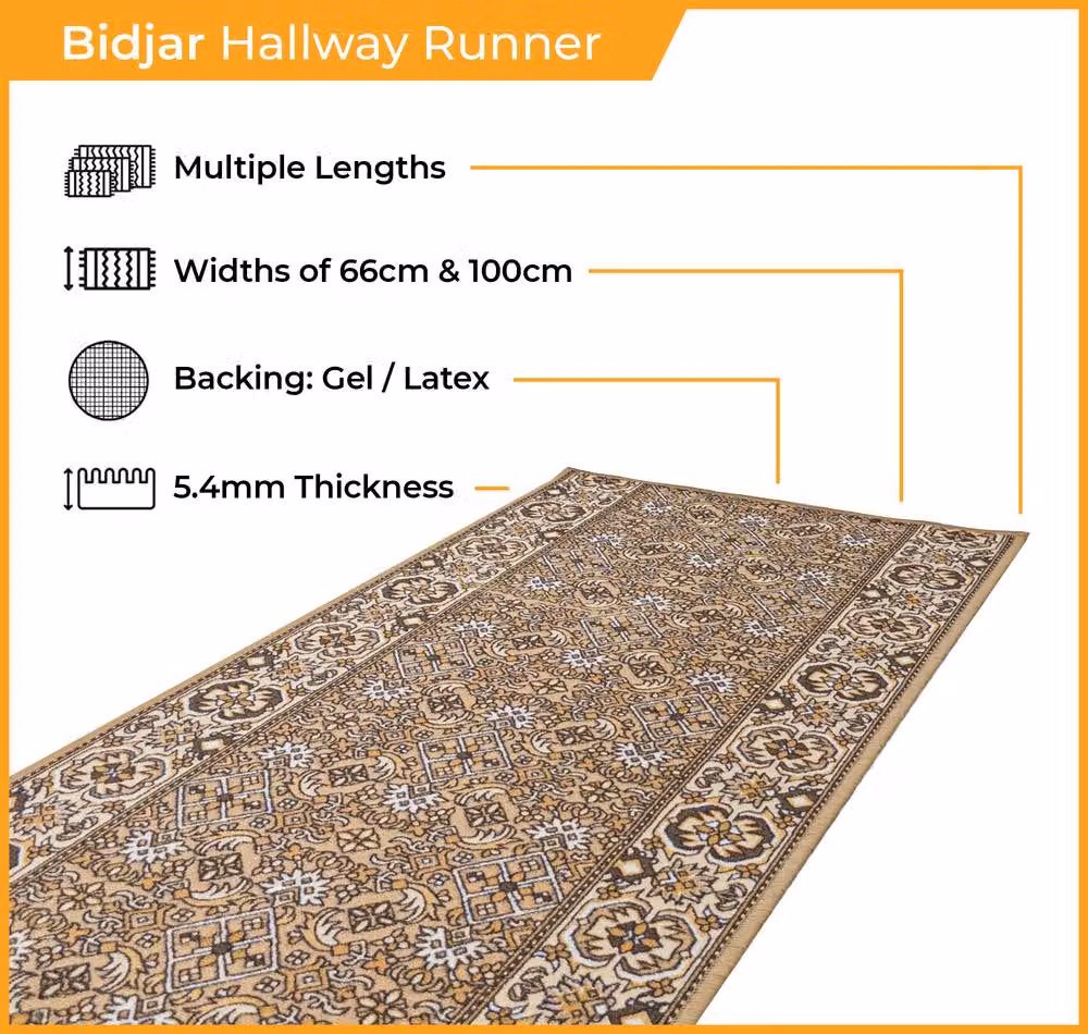 runrug Bidjar Oriental Hallway Runner Rug in Beige, W: 100 cm, L: 150 cm – 2