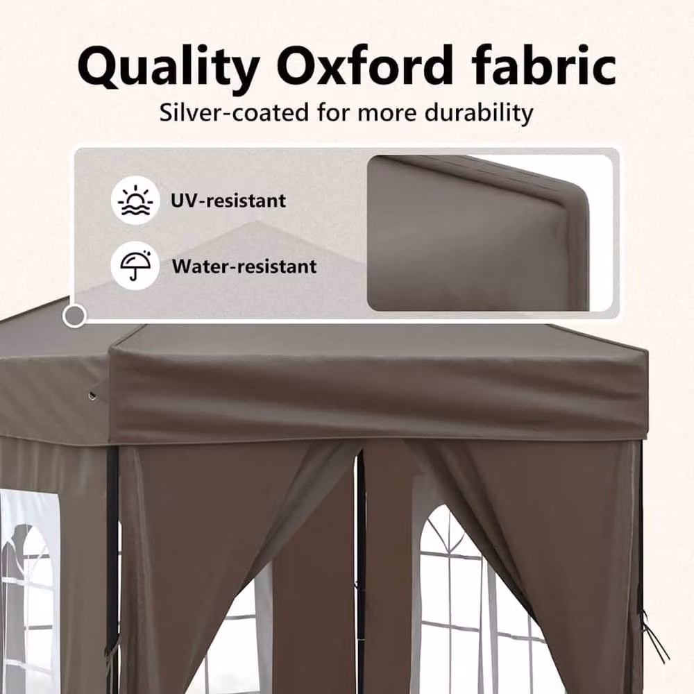 Berkfield Home Folding Party Tent with Sidewalls and Windows, Beige/Brown, W: 200 cm, D: 200 cm, H: 234 cm – 5