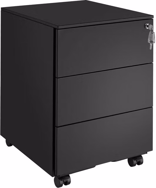 tectake Magna Modern Black Metal Chest of Drawers with Lock and Castors – 1