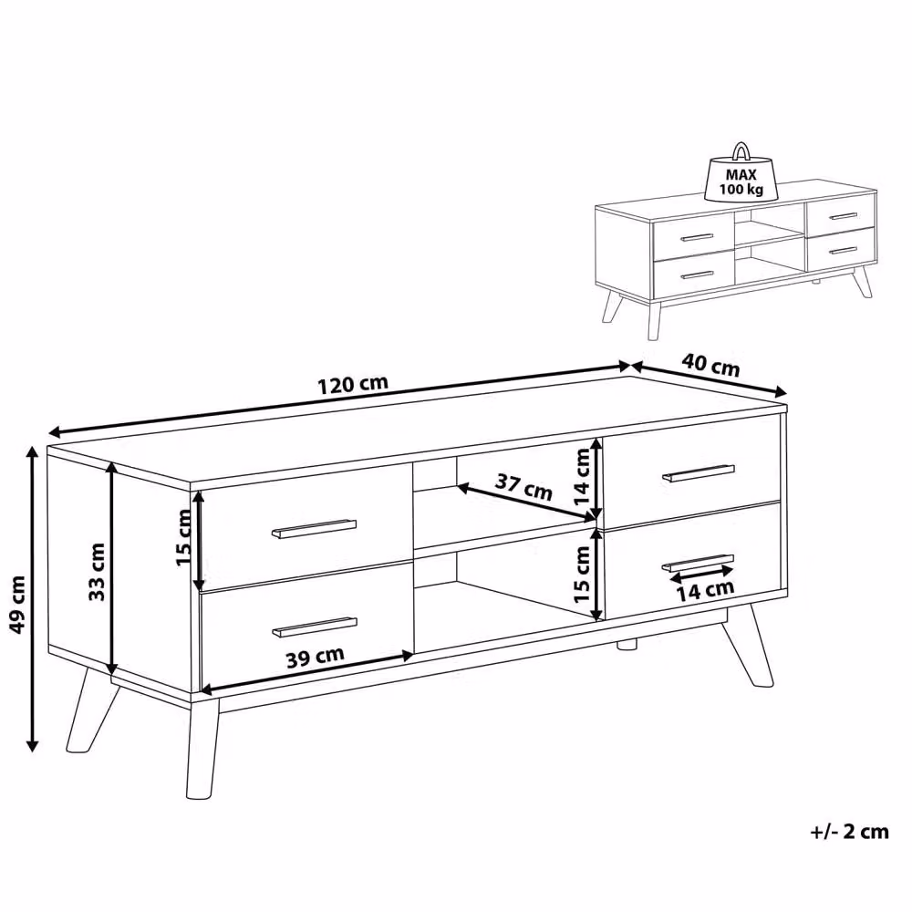 Wyld and Coco Rustic 55-inch TV Stand in Light Brown with White Drawers – 3