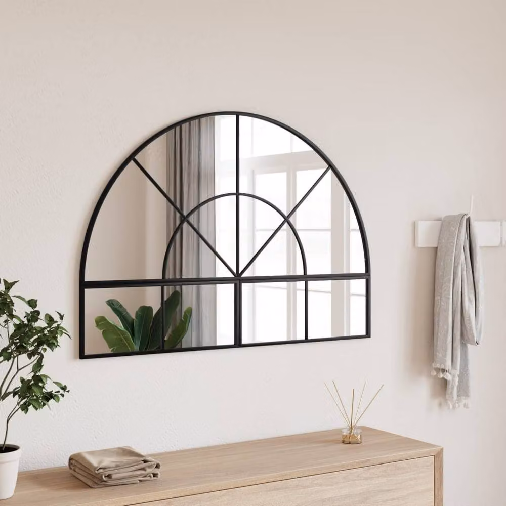 Berkfield Home Black Arch Wall Mirror with Metal and Glass Frame W: 100 cm, H: 70 cm – 2