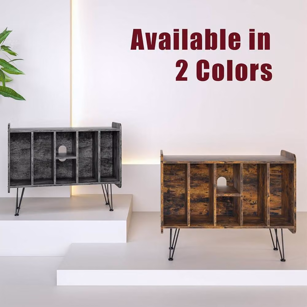Huhote Grey Vinyl Turntable Stand with 3 Tier Storage Cabinet – 7
