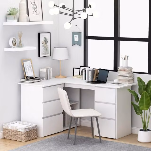Berkfield Home Modern White Corner Desk W/D/H: 145 x 100 x 76 cm