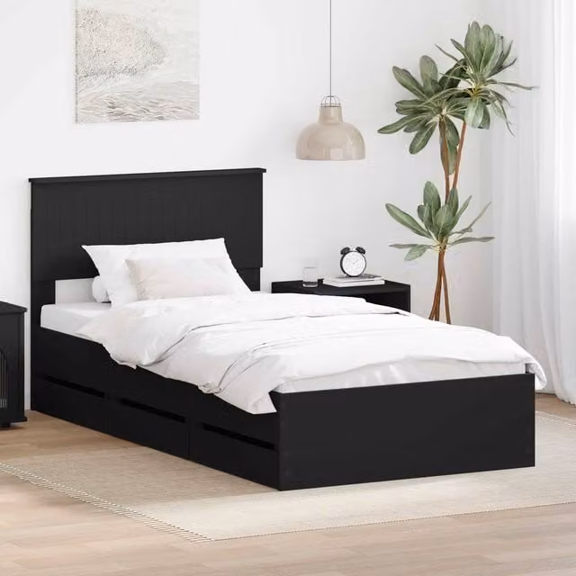 Berkfield Home Modern Bed Frame with Drawers in Black, Engineered Wood, W/D/H: 100 x 200 cm