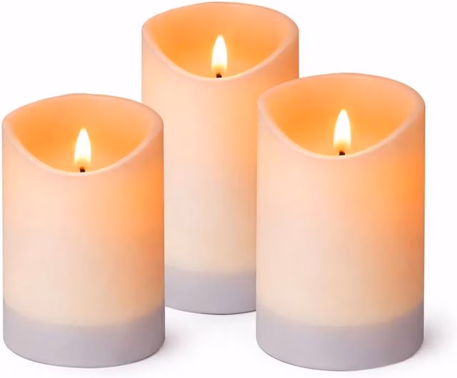 Gardenwize 3 Piece Solar Powered LED Pillar Candle Set in White with Flicker Effect, H 15 cm, H 12.5 cm, H 10 cm – 1