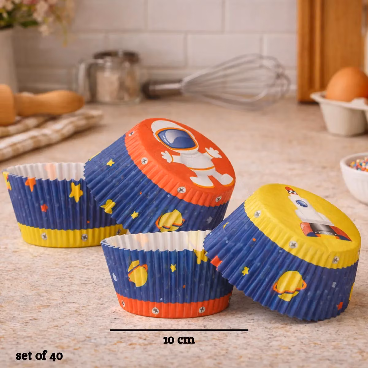 Orsina 40 Piece Large Cupcake Cases with Space Design, Stars and Planets, Multicolour – 2