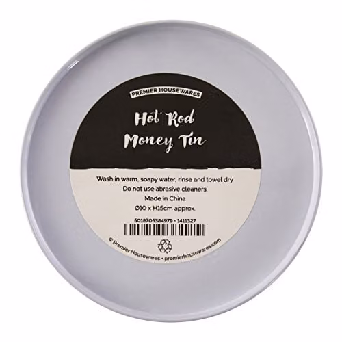 Premier Housewares Hot Rod Metal Money Tin with Lid, Black, W/D/H: 10 x 10 x 15 cm – 2