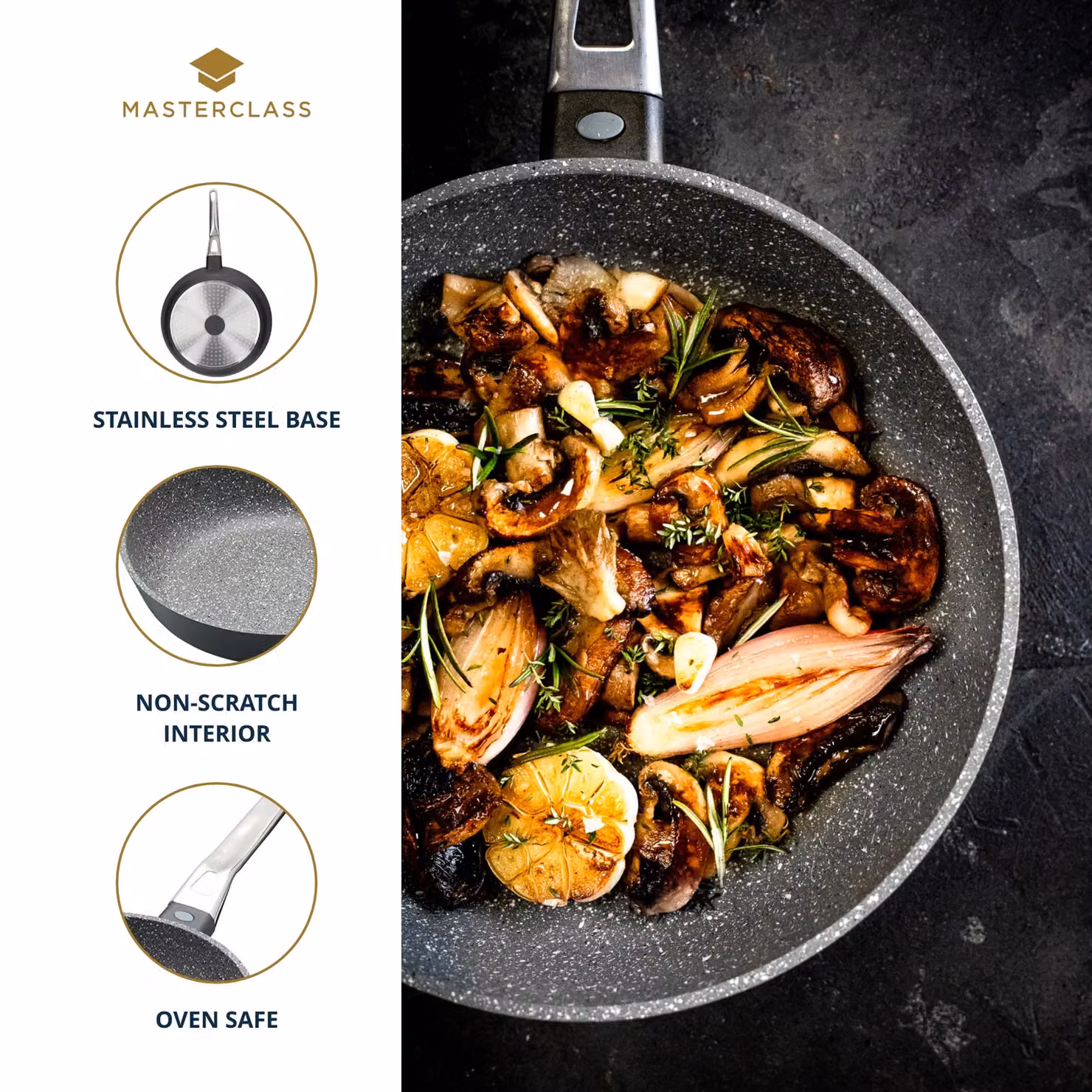 MasterClass Set of 2 Non-Stick Cast Aluminium Frying Pans, Black and Grey – 3