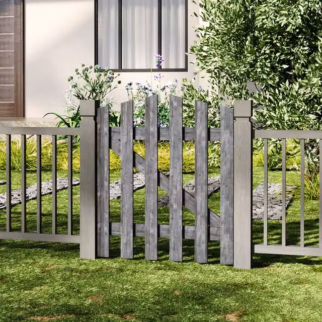 Livingandhome Solid Wood Garden Gate with Z-Shaped Structure in Grey, Width: 76 cm, Height: 90 cm