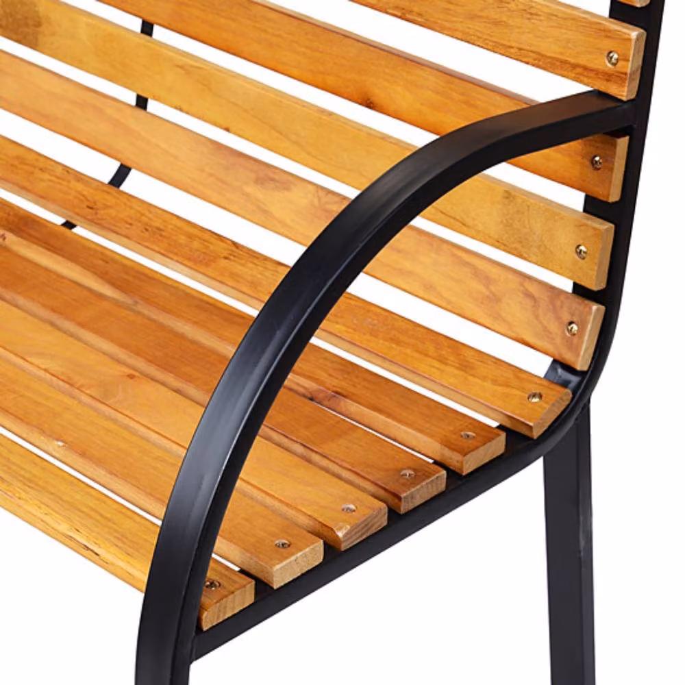 STILVORA 2 Seater Garden Bench with Steel Frame in Light Oak – 6