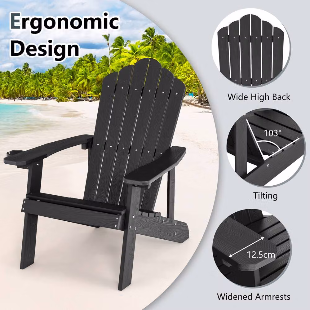 Costway Outdoor Adirondack High Backrest Firepit Armchair in Black – 6