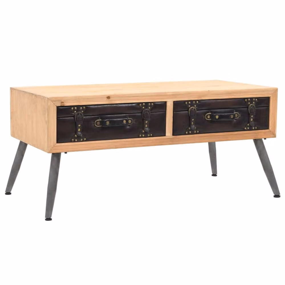 Berkfield Home Retro Solid Fir Wood Coffee Table in Brown, W: 115 cm, D: 55 cm, H: 50 cm – 2
