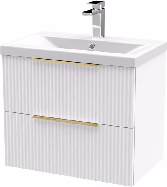 Balterley Fluted Front Wall Hung 2 Drawer Vanity Basin Unit, Satin White, W: 60 cm, D: 54 cm