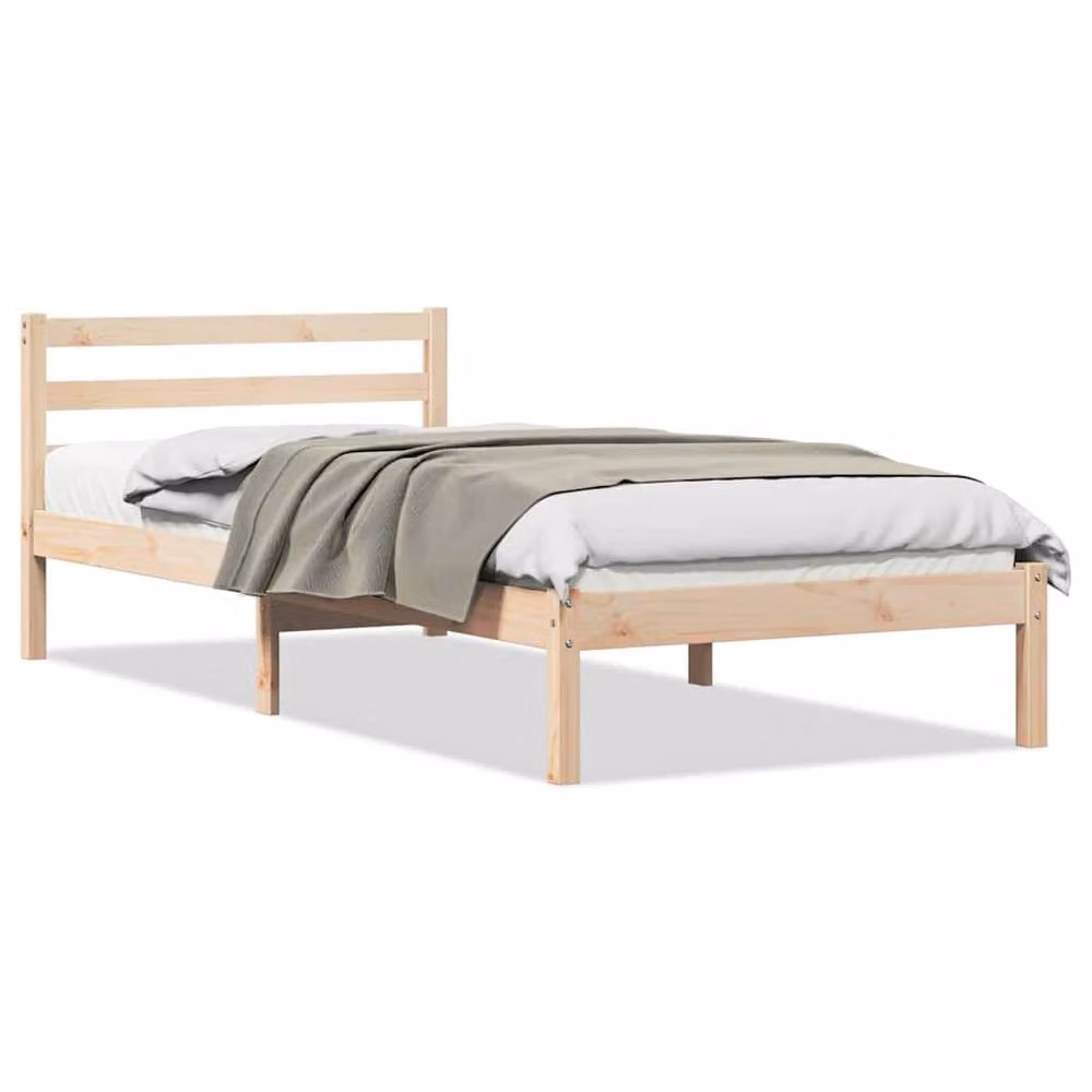 Berkfield Home Solid Wood Pine Bed Frame with Headboard, Brown, W: 90 cm, L: 210 cm – 2