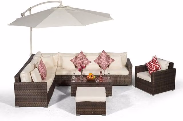 Giardino Brown Rattan Sofa Set with Modern Geometric Design