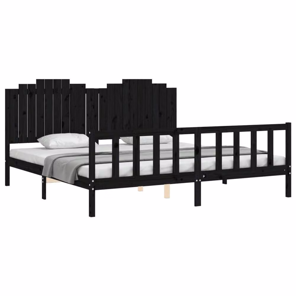 Berkfield Home Solid Wood Bed Frame with Headboard in Black, 200 x 200 cm – 3