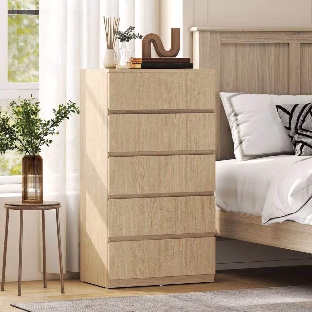 NESTLUNE 5 Drawer Bedroom Chest of Drawers in Brown and Beige, W/D/H: 100 x 100 x 100 cm – 2