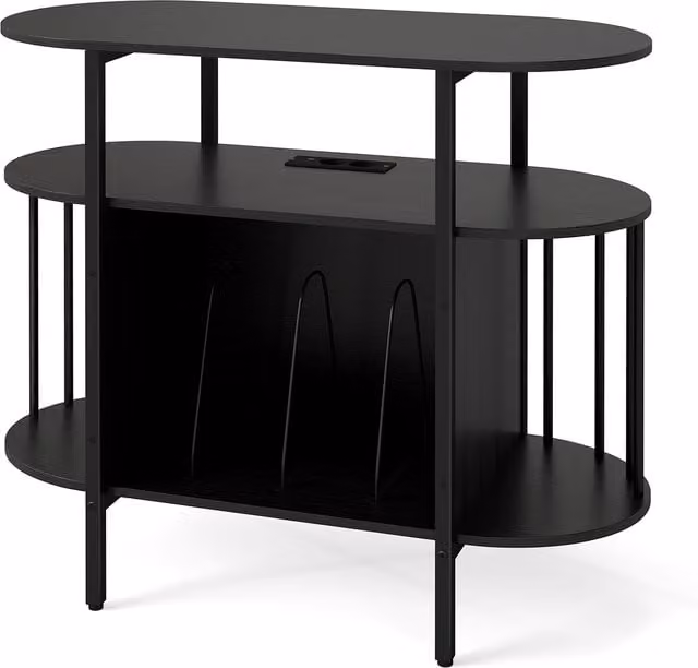 COSTWAY Large Turntable Record Player Stand with Integrated LED Lights and Media Compartments, Brown and Black