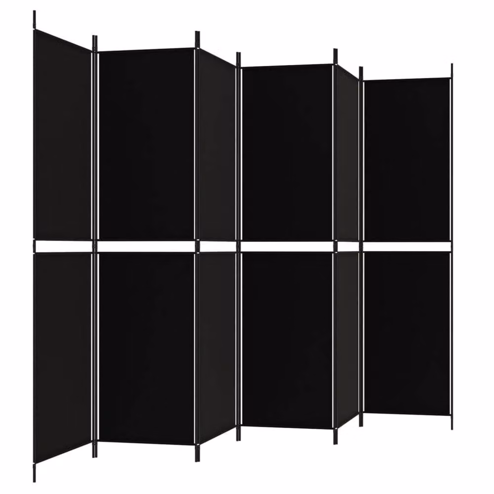 Berkfield Home 6-Panel Fabric Room Divider in Black, W: 300 cm, H: 200 cm – 2