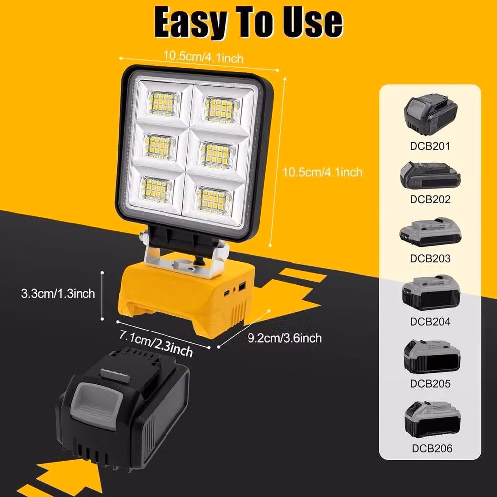 FLAVORA 48W 5200LM Cordless Rechargeable LED Work Floodlight in Yellow – 2