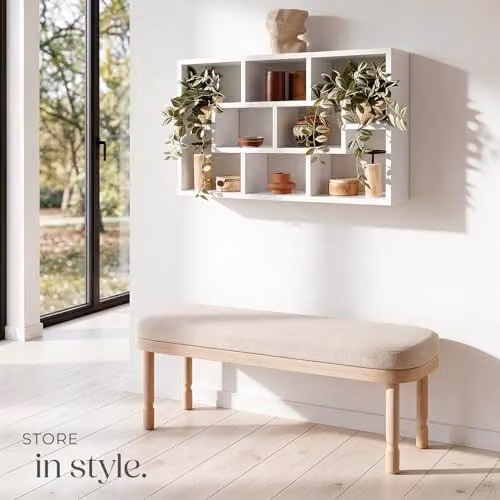 tectake Cassandra White Wall-Mounted Cube Storage Bookcase with 8 Open Compartments, W: 85 cm, H: 48 cm, D: 16 cm – 2