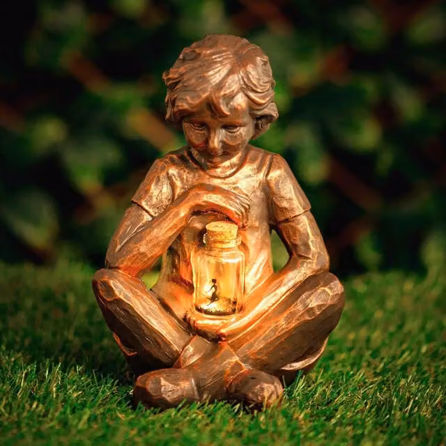 Marco Paul Bronze Boy with Firefly Jar Solar Powered Garden Ornament