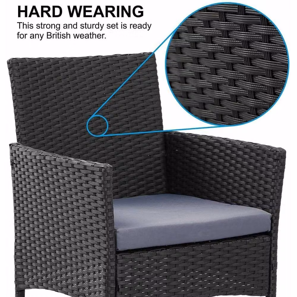 EONLION 4-Piece Black Polyrattan Outdoor Garden Furniture Set with 2-Seater Sofa, Coffee Table and Cushions – 4
