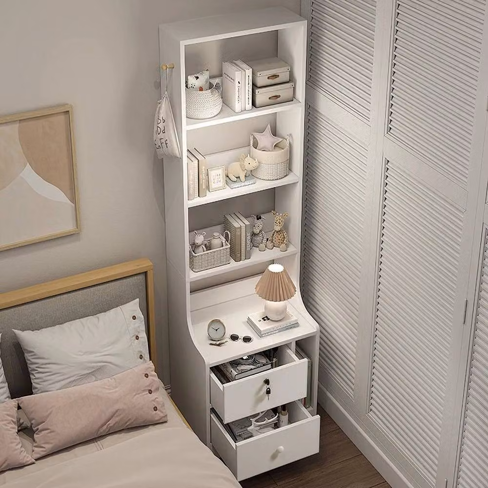 KORVIXA White High Wood Bedside Table Cabinet with Lock – 3