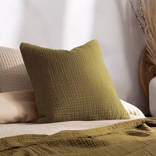Riva Home Square Cotton Cushion with Removable Cover, Beige/Green, W/D/H: 45 x 45 x 45 cm – 3