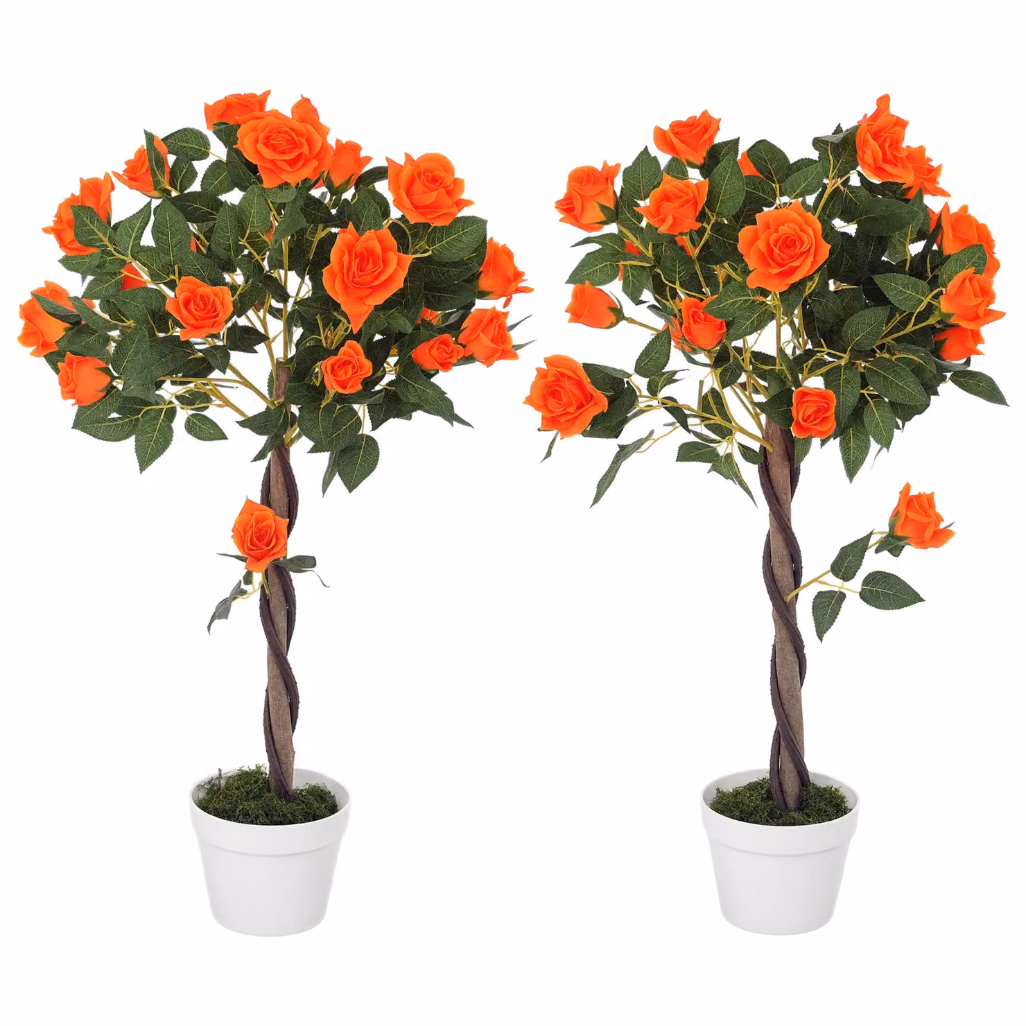 OUTSUNNY Set of 2 Orange Artificial Rose Trees, 90 cm Height – 2