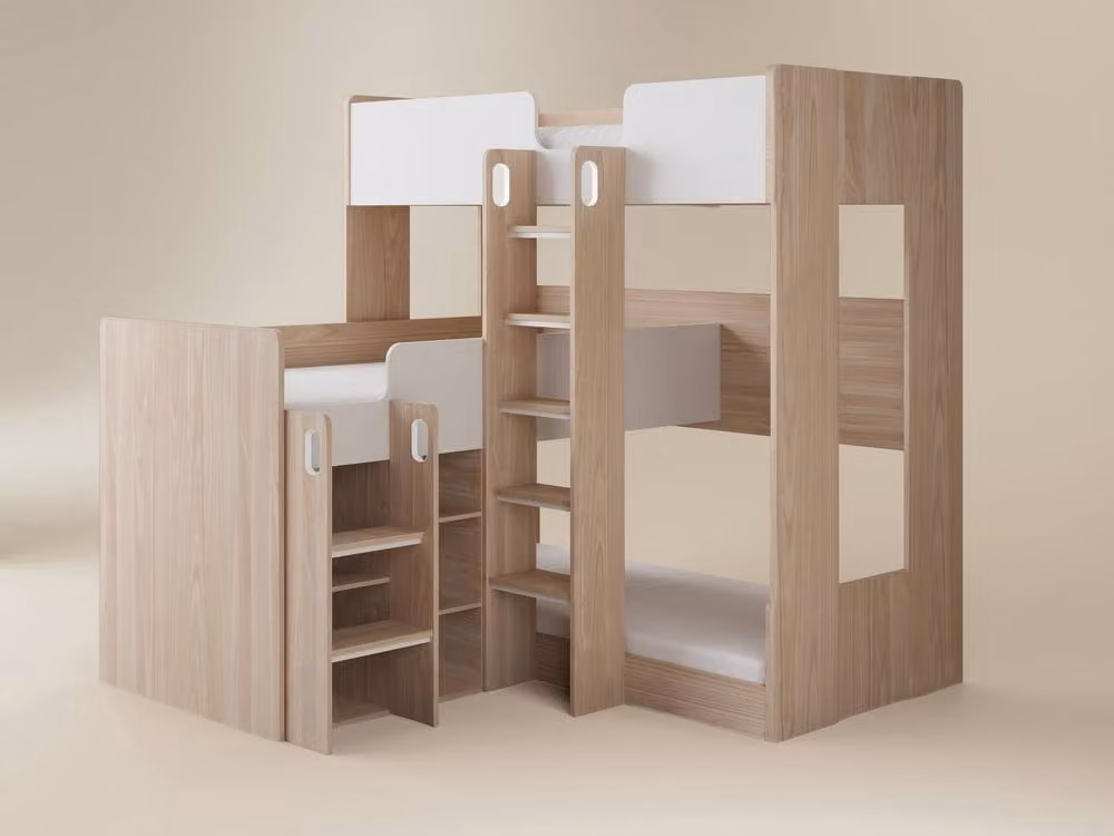 Flair Bode Triple Sleeper Bunk Bed in Oak with Stairs and Side Compartments, W/D/H: 90 x 190 cm – 3
