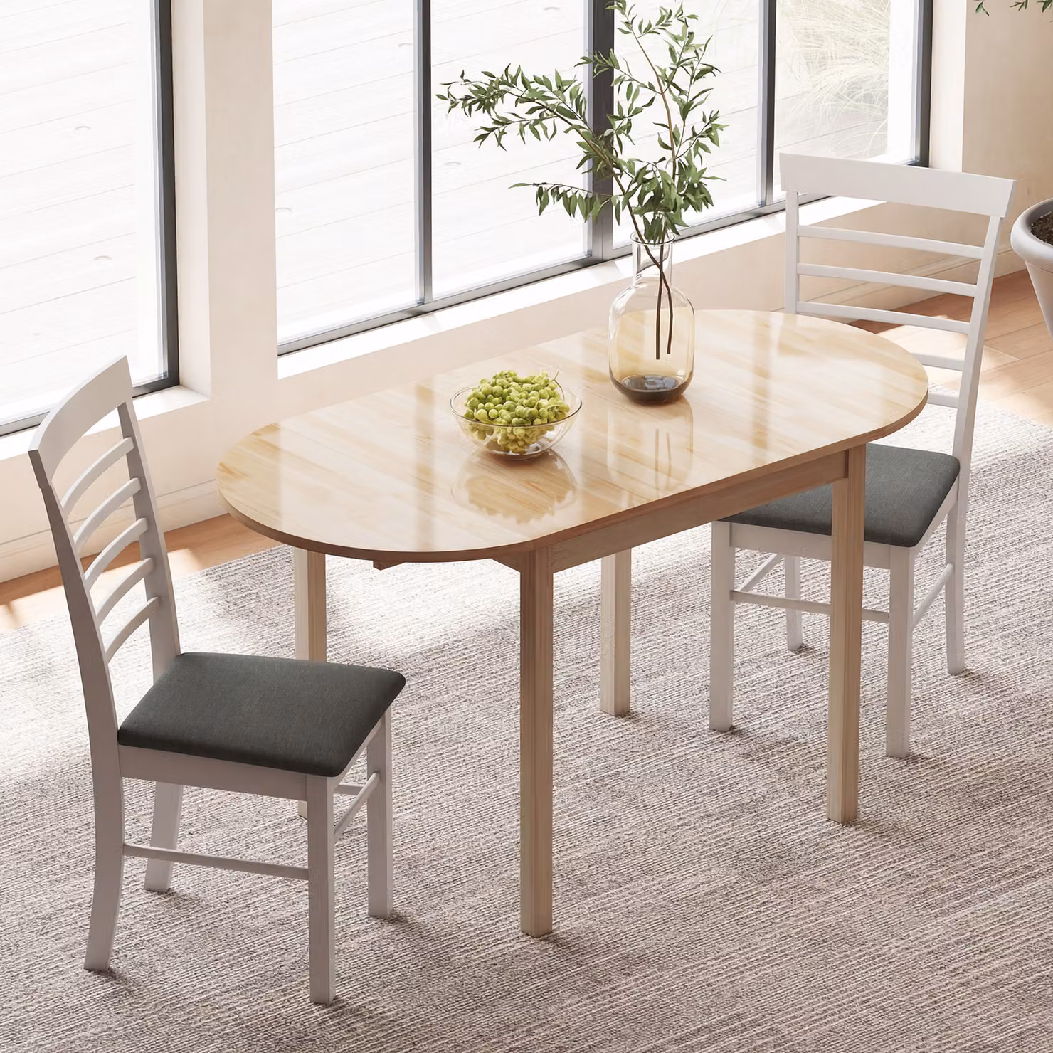 HOMCOM Scandinavian Pine Wooden Drop-Leaf Dining Table in Brown – 2