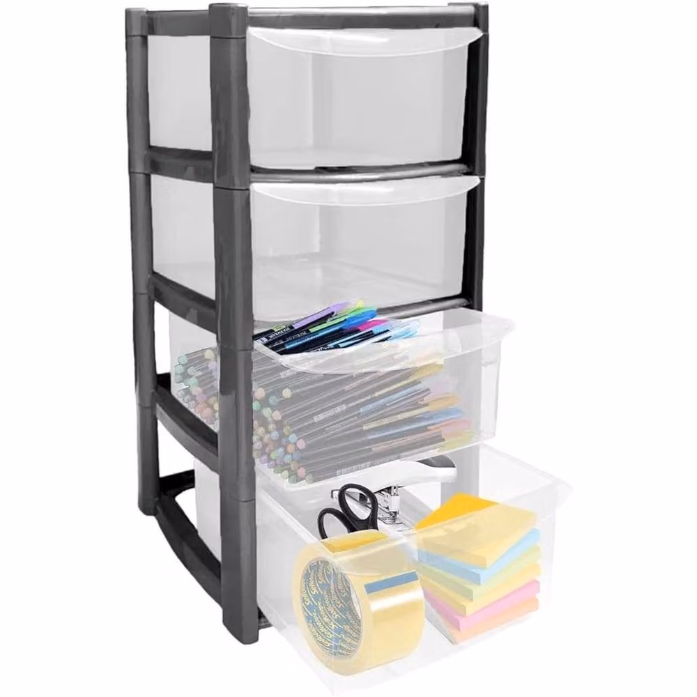SPETLEK 4 Tier Mini Plastic Storage Drawer Tower Unit in Black – 5