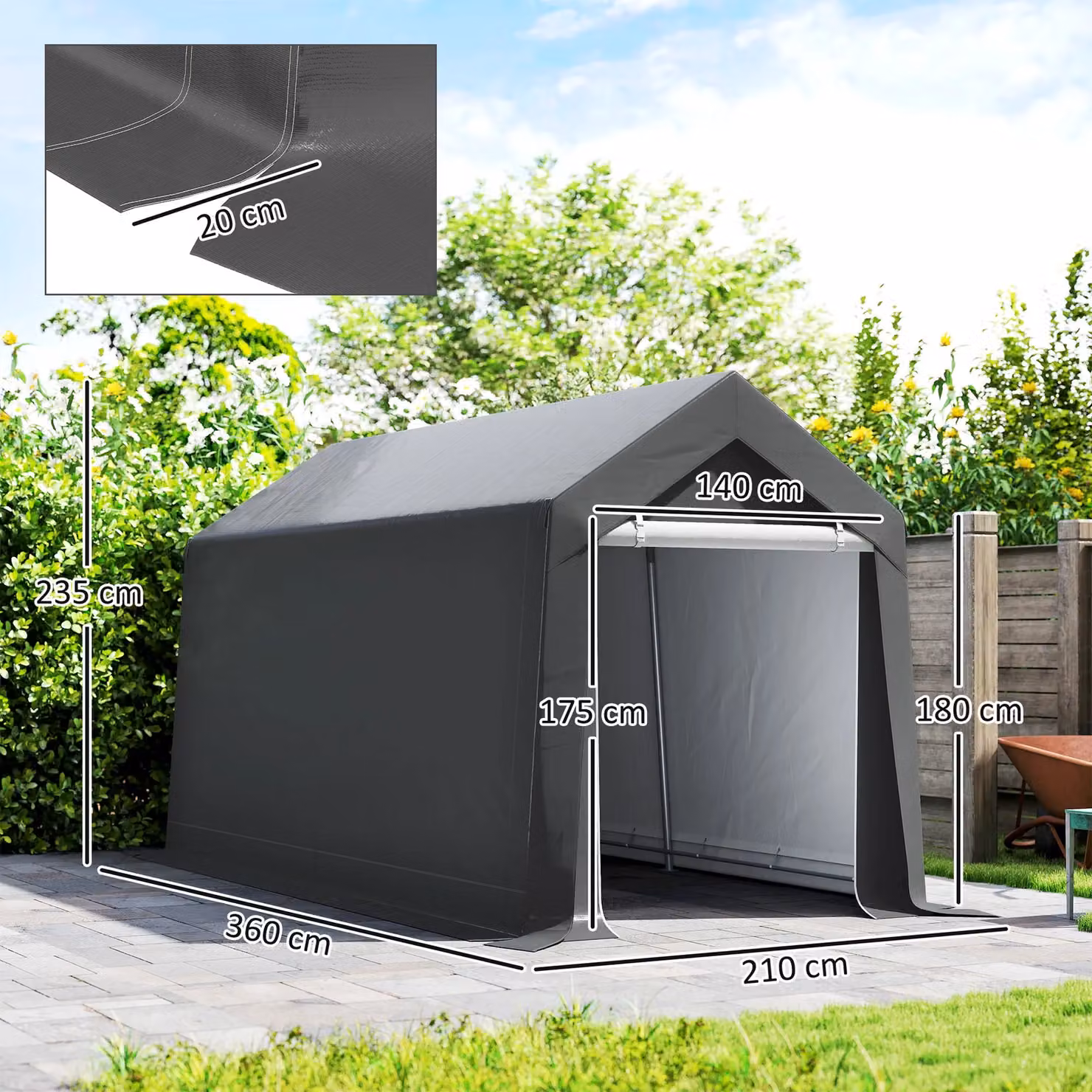 OUTSUNNY Heavy Duty Waterproof Garden Storage Shed with Window, Galvanised Steel, Dark Grey, W: 360 cm, D: 210 cm, H: 235 cm – 3