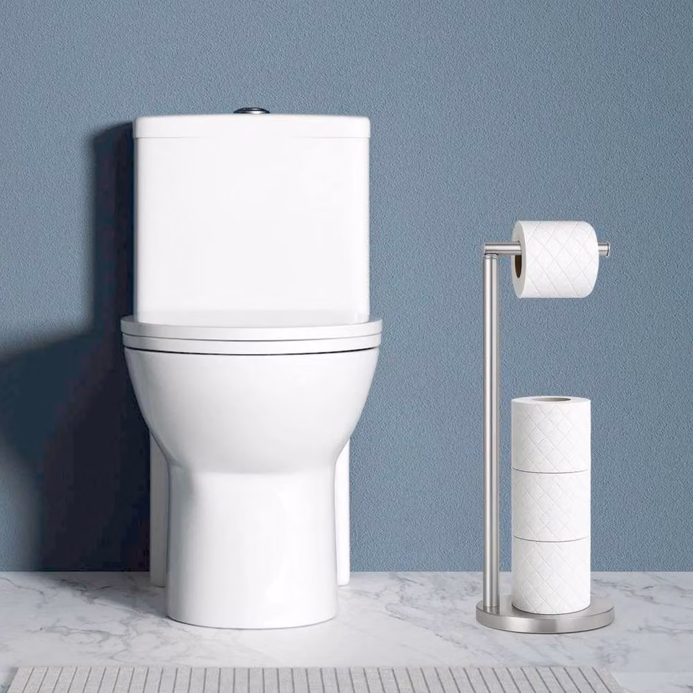 Kelvenix Freestanding Stainless Steel Bathroom Tissue Paper Holder Stand with Spare Roll Holder in Silver – 2