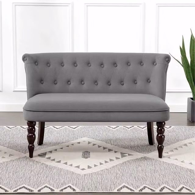 HOMCOM Modern Button Tufted Two-Seat Loveseat with Rubberwood Frame in Grey Velvet Fabric
