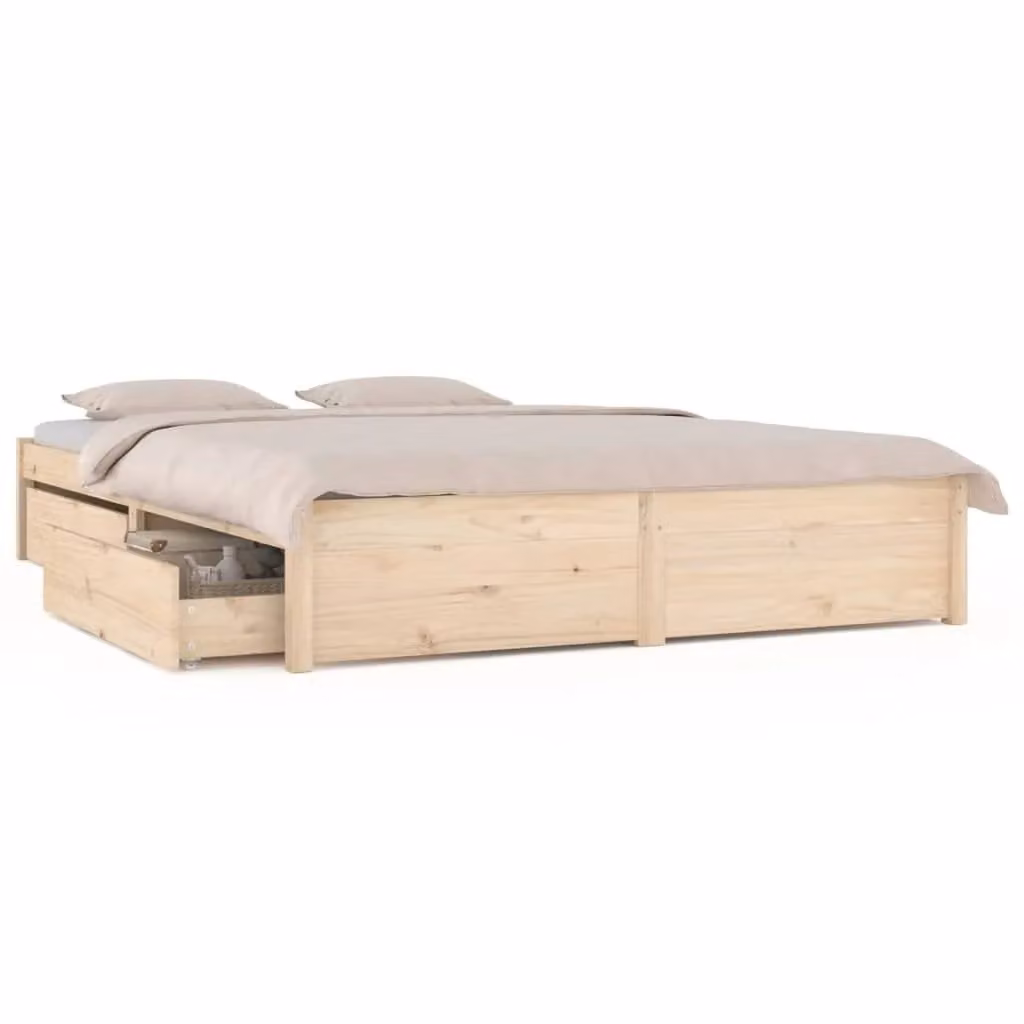 Berkfield Home Rustic Solid Pine Bed Frame with Drawers, Brown, W: 160 cm, D: 200 cm