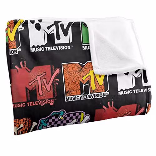 LOGOVISION MTV Halloween Logos Super Soft Fleece Throw Blanket, White, W/D: 152 x 127 cm – 2